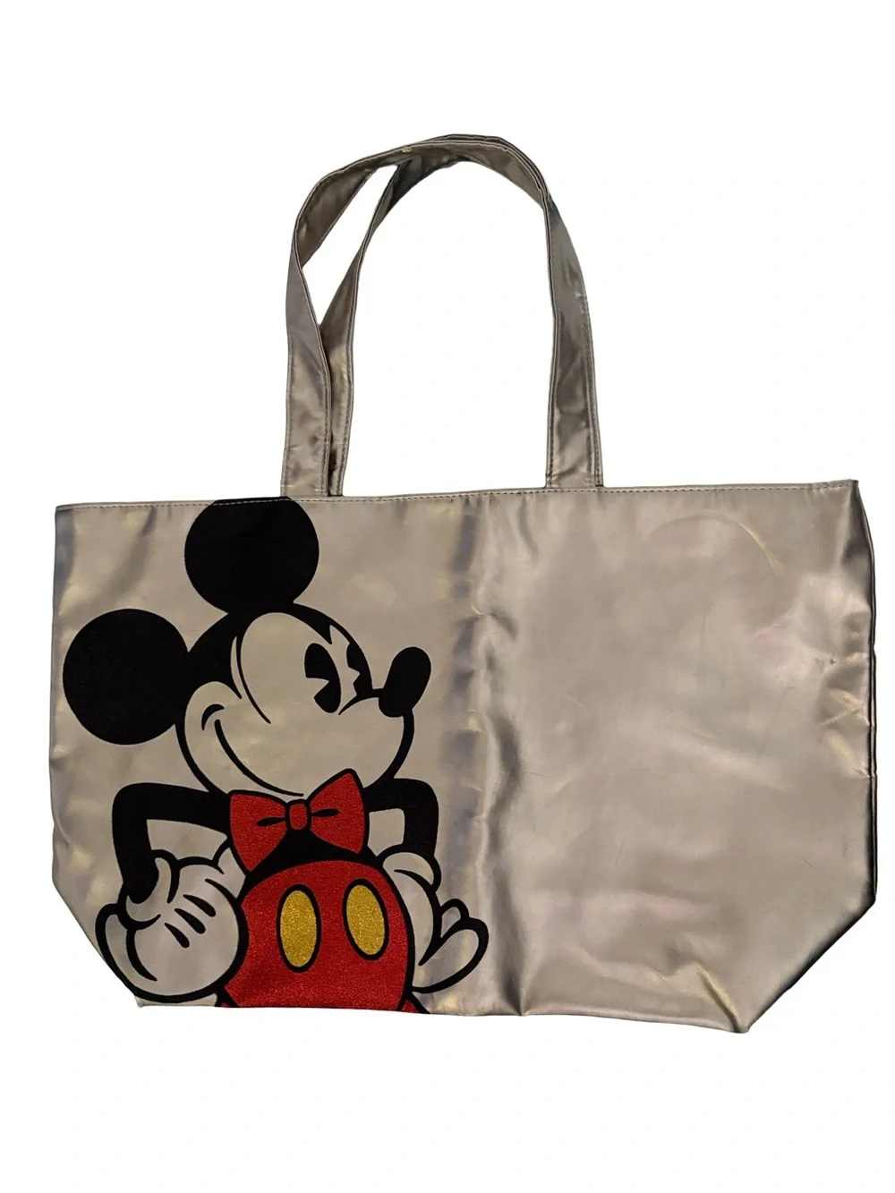 Disney Metallic Silver Tote with Mickey and Red Bow